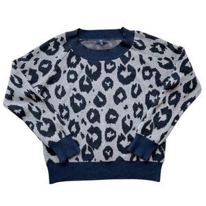 GAP Gray and Navy Leopard Print Crew Neck Sweater Size Large